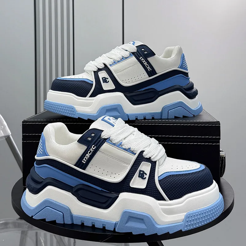 Men Black White Chunky Platform Sneakers For Fitness Training_voghion.com