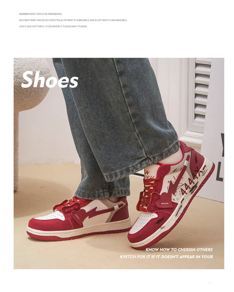 Unisex Red White Heart Graffiti Skate Sneakers Leather Upper For Street Style Daily Walking_vogvips.com