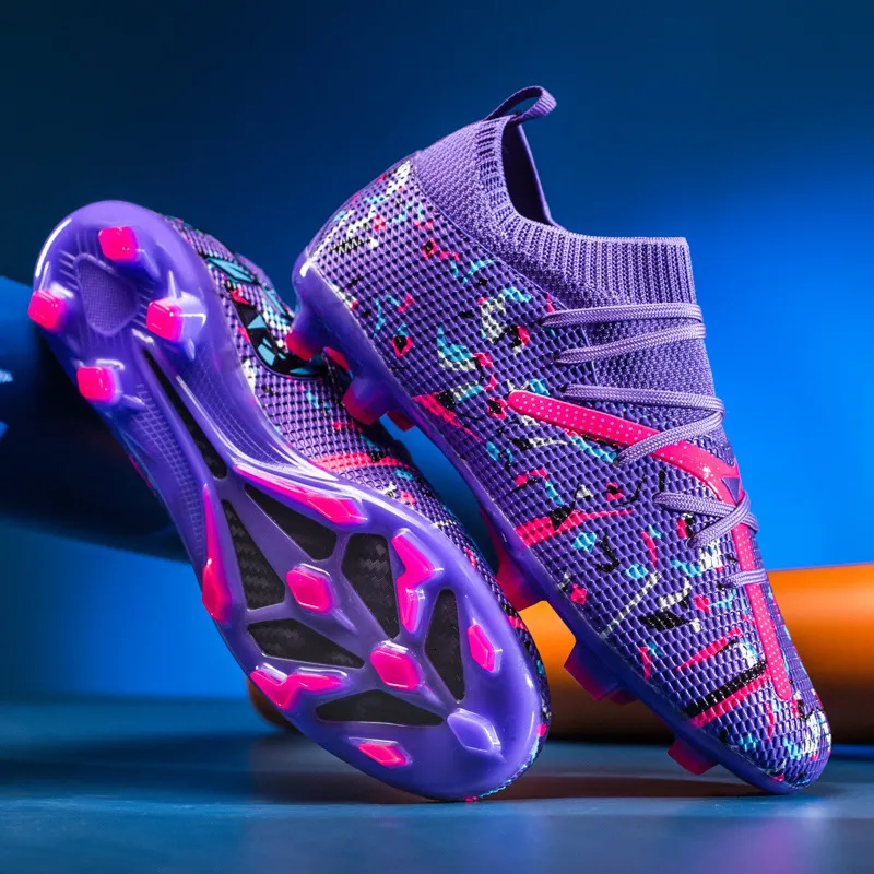 Mens Pink Green Firm Ground Soccer Cleats Breathable Knit For Professional Football Training_vogvips.com