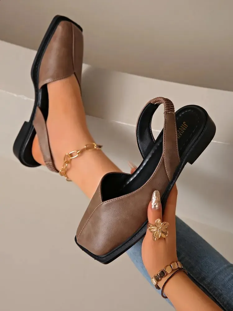 Women Summer Rear Hollow Shallow Square Head Low Heel Shoes Fashionab Comfortable Sandals 260528_voghion.com