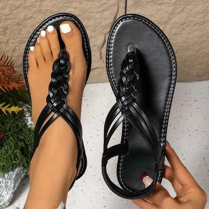 Fashion Flat Outer Wear Summer Toe Solid Color Cool Slippers Cross Border Large Size Womens Sandals 260528_voghion.com