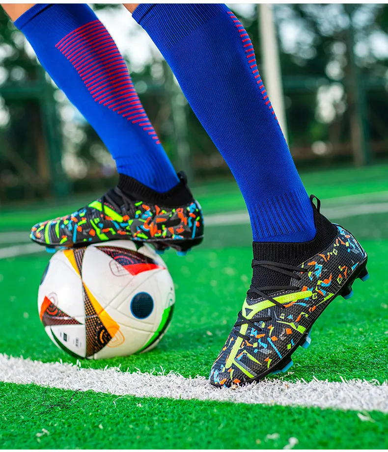 Mens Pink Green Firm Ground Soccer Cleats Breathable Knit For Professional Football Training_vogvips.com