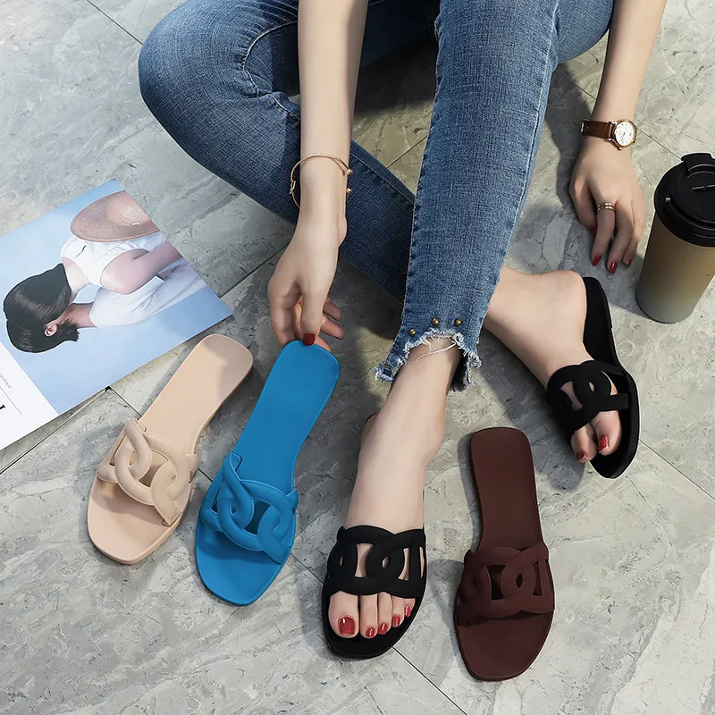 Womens Multi Color Intertwined Strap Slide Sandals Flat Sole For Summer Casual Beach Daily Wear_voghion.com