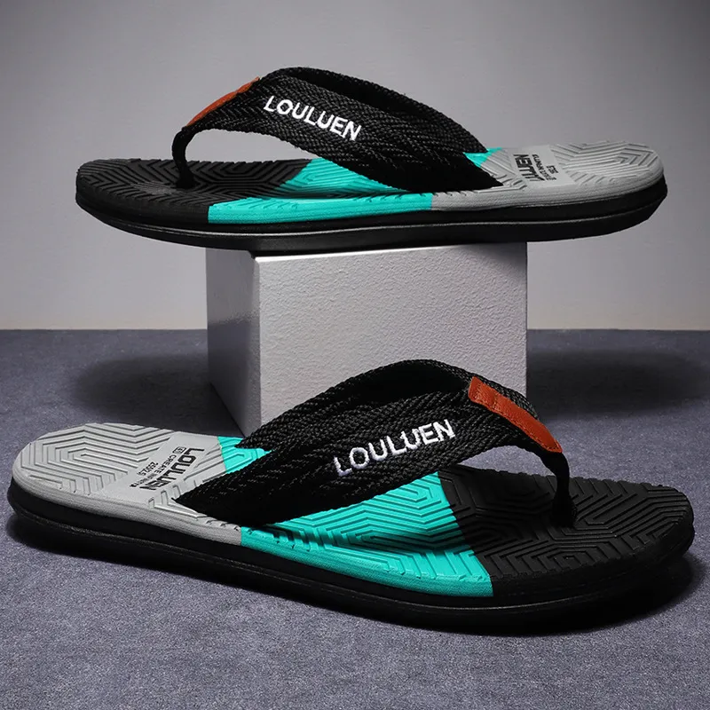 Men's Color Block Geometric Print Flip Flops Non Slip Cushioned Beach Slippers Casual Breathable Summer Sandals_voghion.com