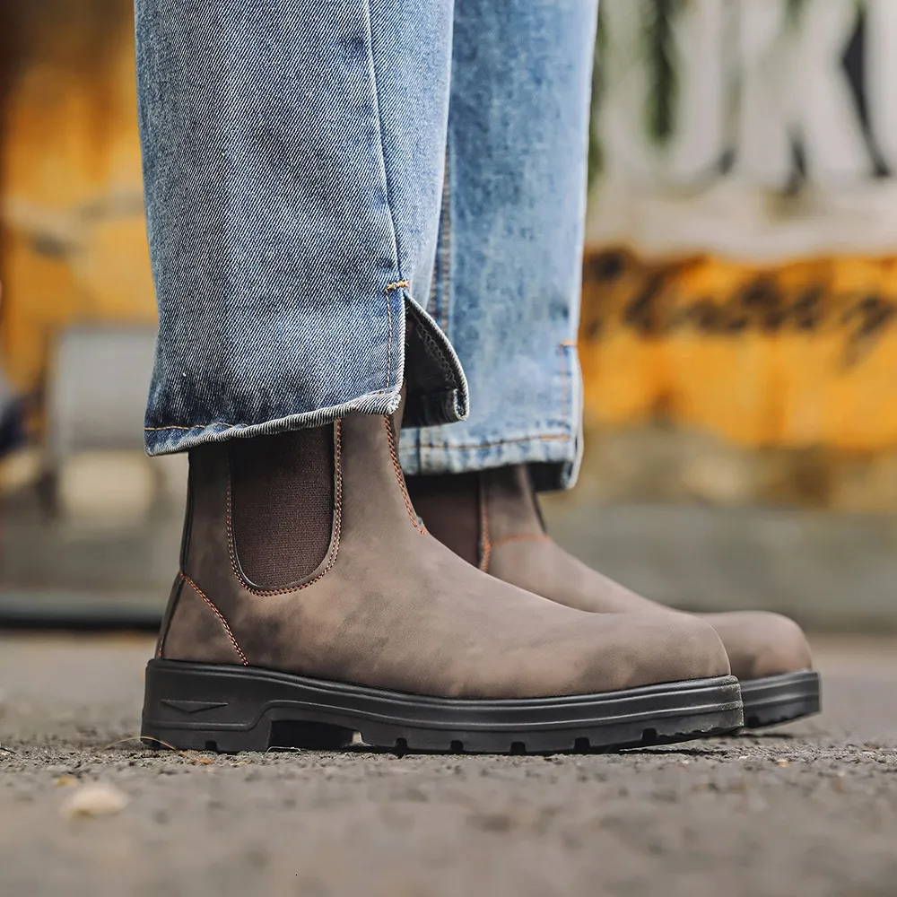 Botas chelsea de couro cinza masculinas para estilo casual_voghion.com