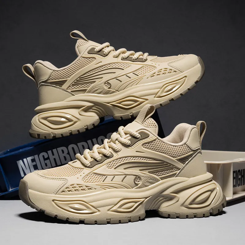 Black Chunky Dad Sneakers Breathable Mesh Platform Sports Shoes_voghion.com