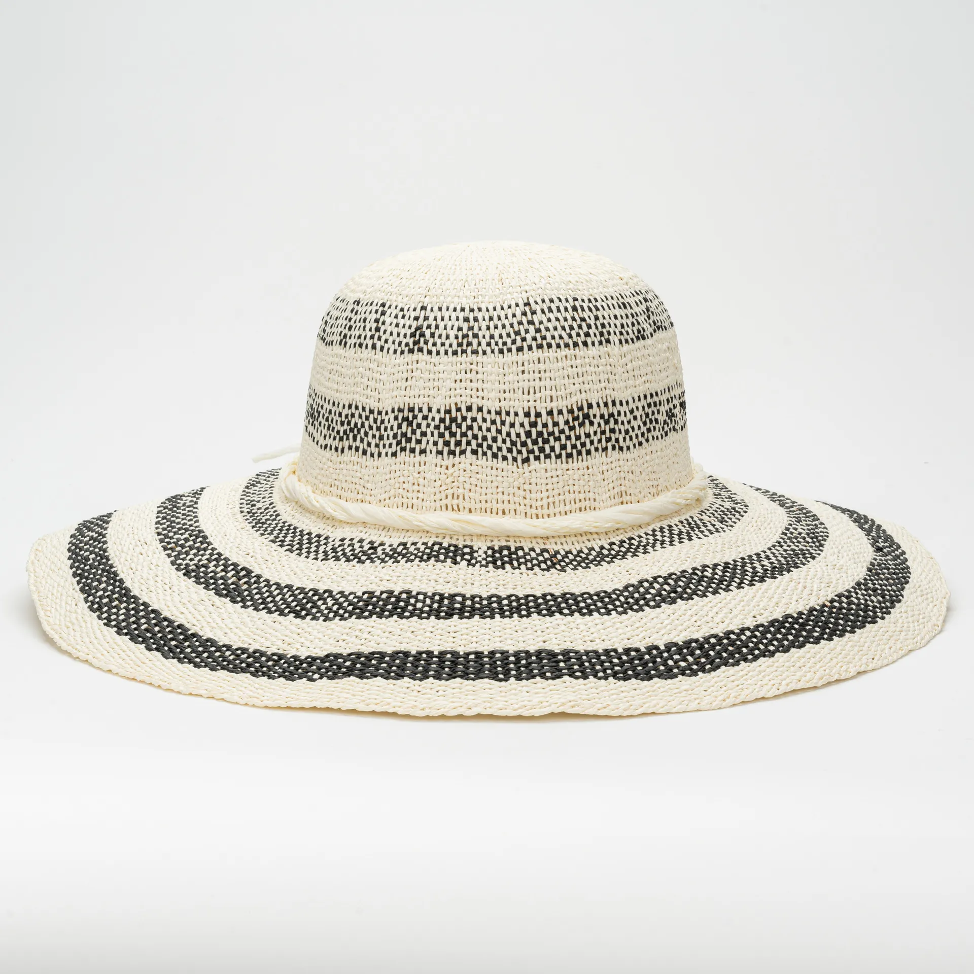 Striped Black and White Wide Brim Straw Hat Women main image 2
