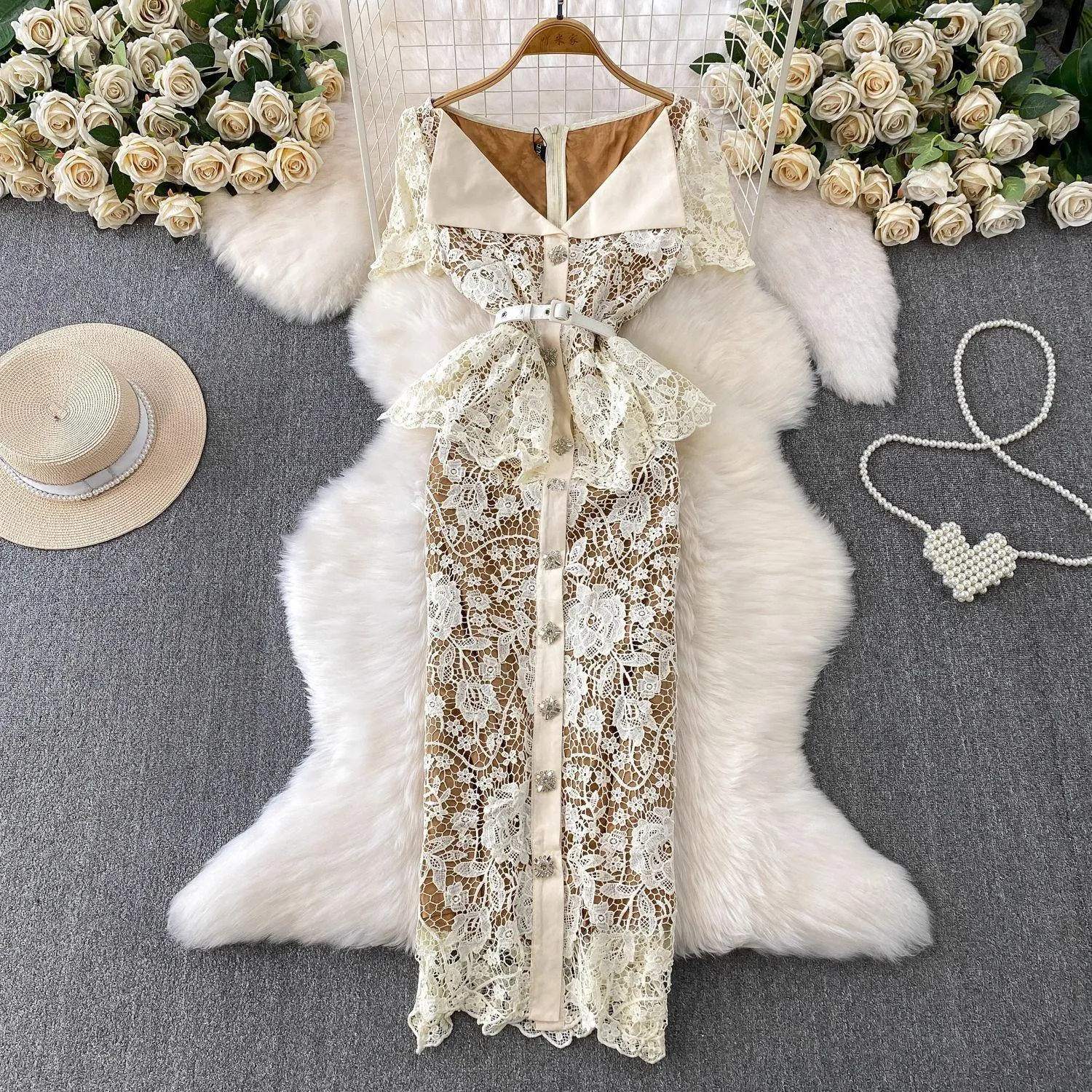 autumn lace dress thousand Milumia Women's Sheer Lace Dress Sexy See Through Long Summer Dresses  Apricot X-Small at Amazon Women's Clothing store