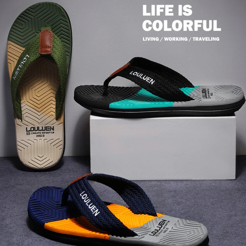 Men's Color Block Geometric Print Flip Flops Non Slip Cushioned Beach Slippers Casual Breathable Summer Sandals_voghion.com