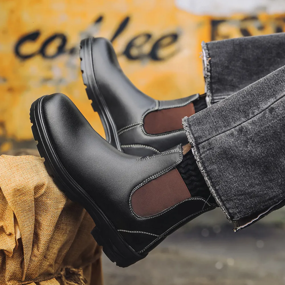 Botas chelsea de couro cinza masculinas para estilo casual_voghion.com
