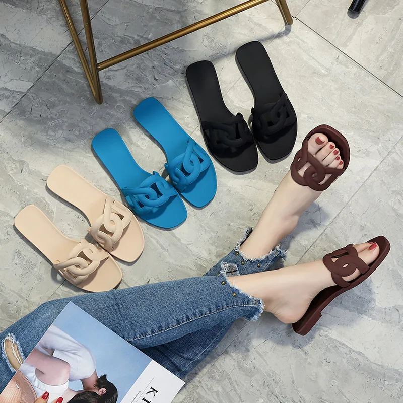 Womens Multi Color Intertwined Strap Slide Sandals Flat Sole For Summer Casual Beach Daily Wear_voghion.com