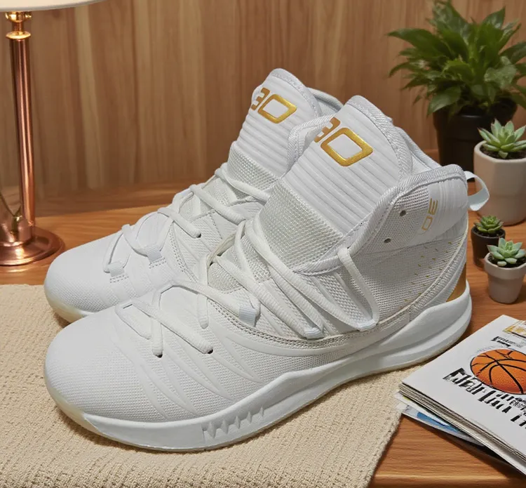 Men's High Top Basketball Sneakers Breathable Knit Upper Shock Absorbing Cushioning Anti Slip Sports Trainers_vogvips.com