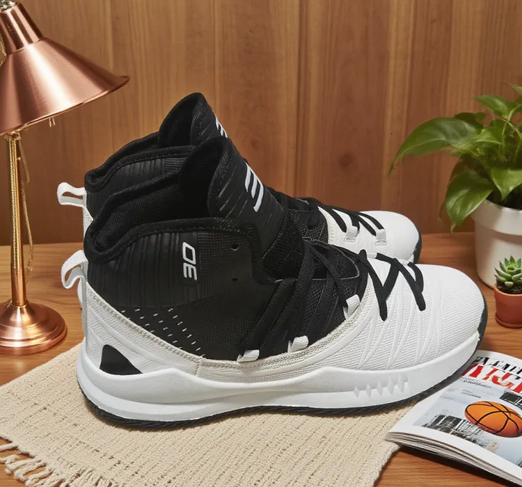 Men's High Top Basketball Sneakers Breathable Knit Upper Shock Absorbing Cushioning Anti Slip Sports Trainers_vogvips.com