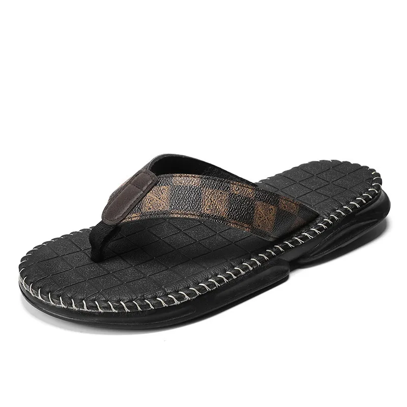 Men's Plaid Print Non Slip Wear Toe Post Sandals Odor Resistant Sports Casual Beach Slippers_voghion.com