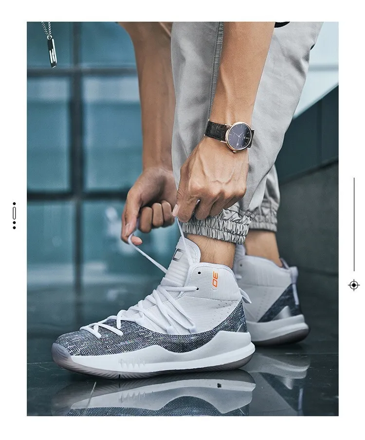 Men's High Top Basketball Sneakers Breathable Knit Upper Shock Absorbing Cushioning Anti Slip Sports Trainers_vogvips.com