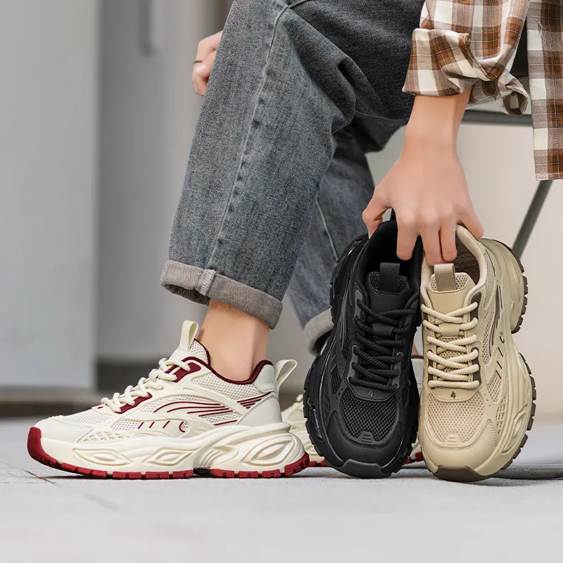 Black Chunky Dad Sneakers Breathable Mesh Platform Sports Shoes_voghion.com