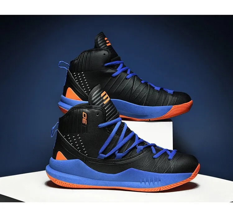 Men's High Top Basketball Sneakers Breathable Knit Upper Shock Absorbing Cushioning Anti Slip Sports Trainers_vogvips.com