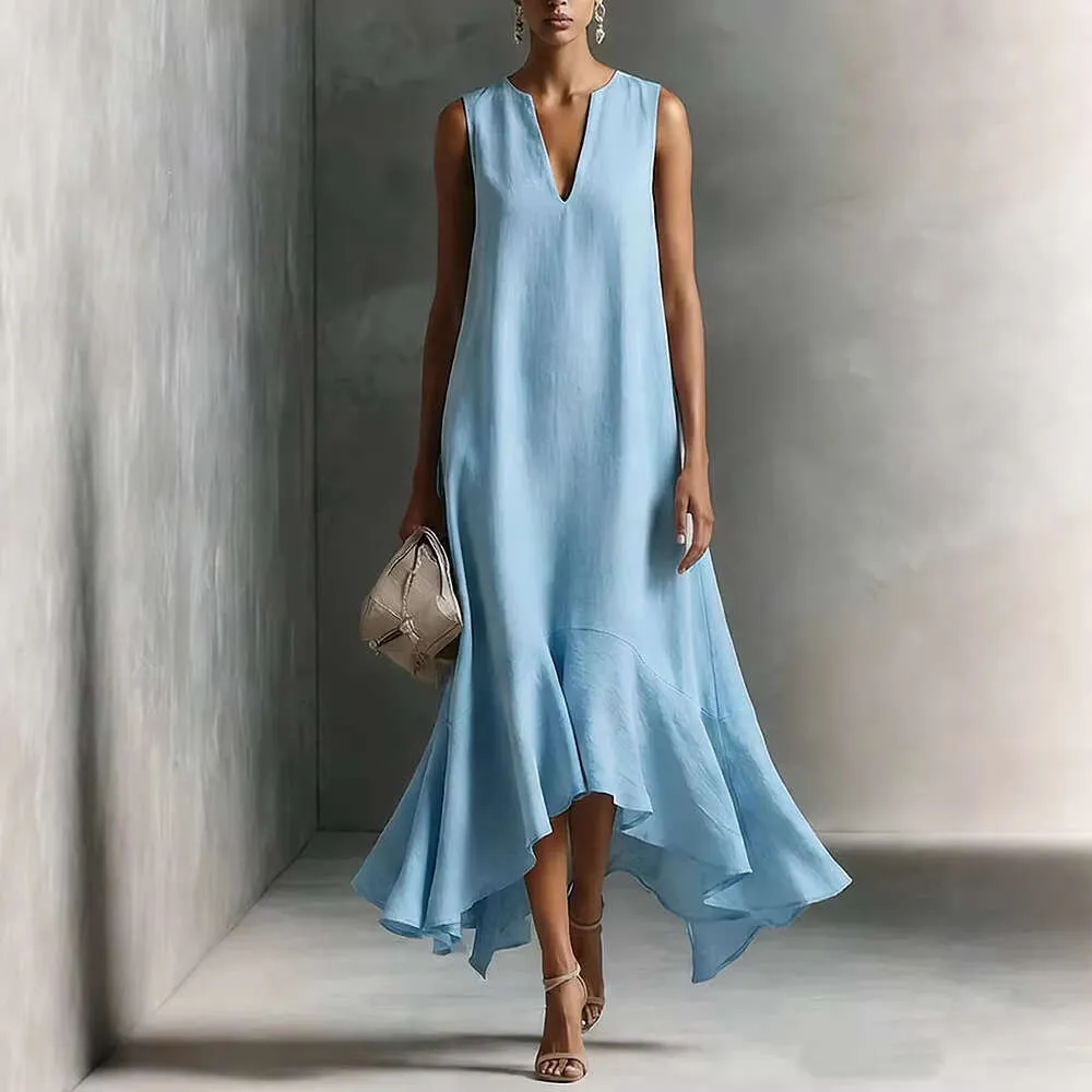 New Fashion Deep V Neck Sleeveless White Flowy Dress... From Clothing1116, Rs.2,916.03