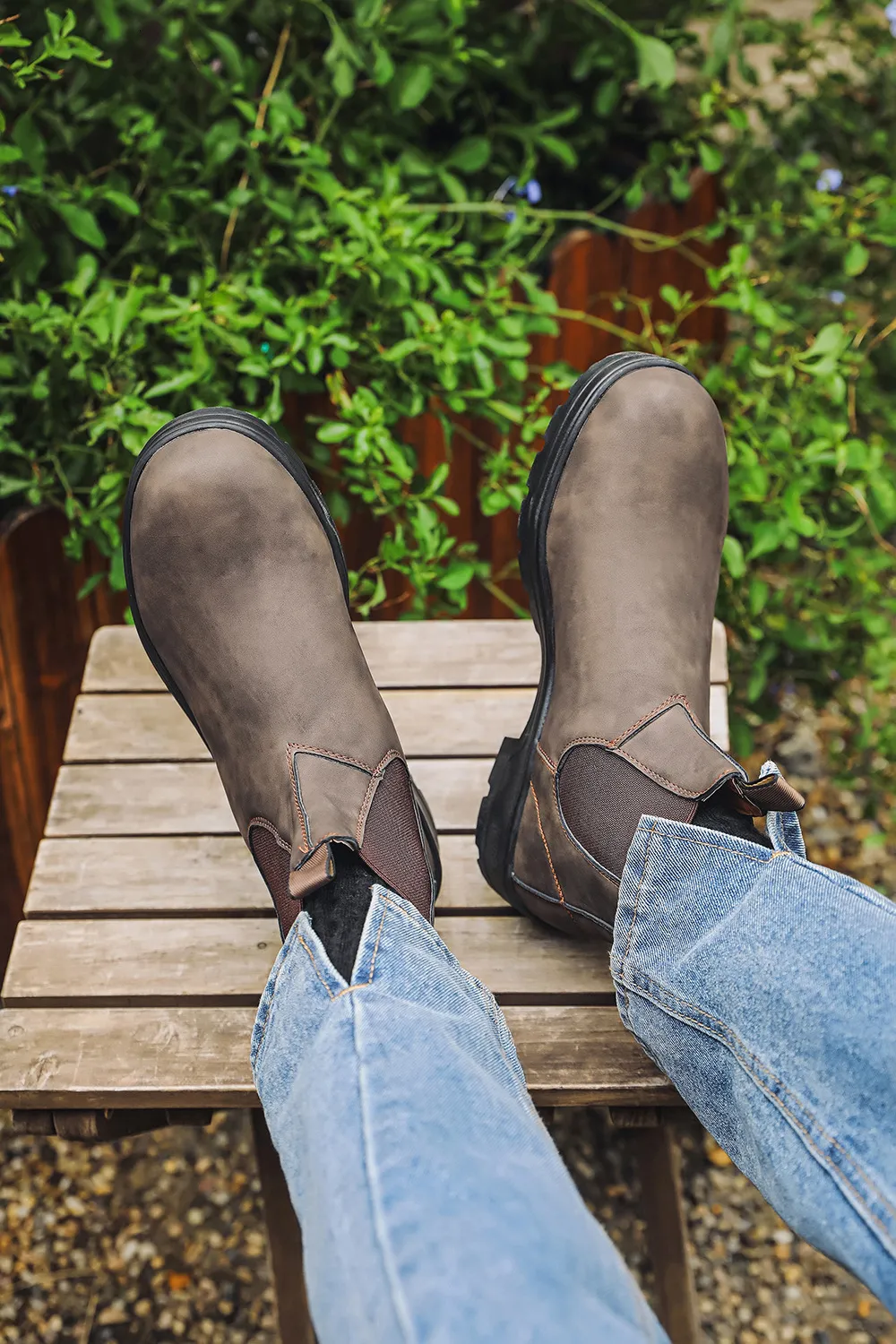 Botas chelsea de couro cinza masculinas para estilo casual_voghion.com