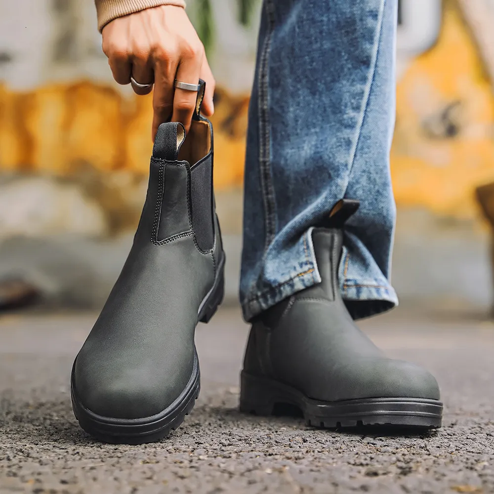 Botas chelsea de couro cinza masculinas para estilo casual_voghion.com