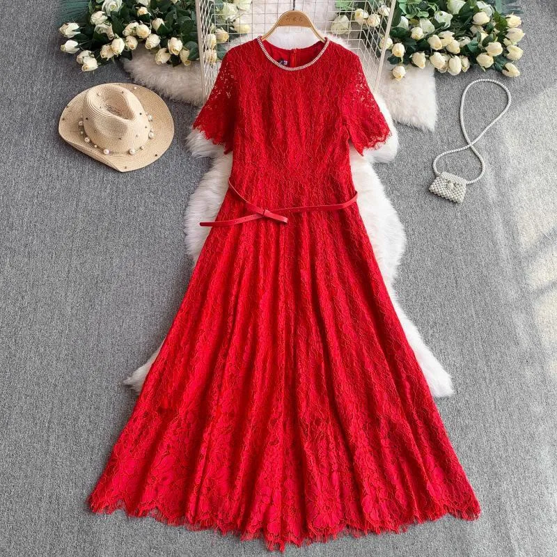 Red Lace Engagement Lace Midi Dress With... From Sunshine_girls, Rs.7,601.49
