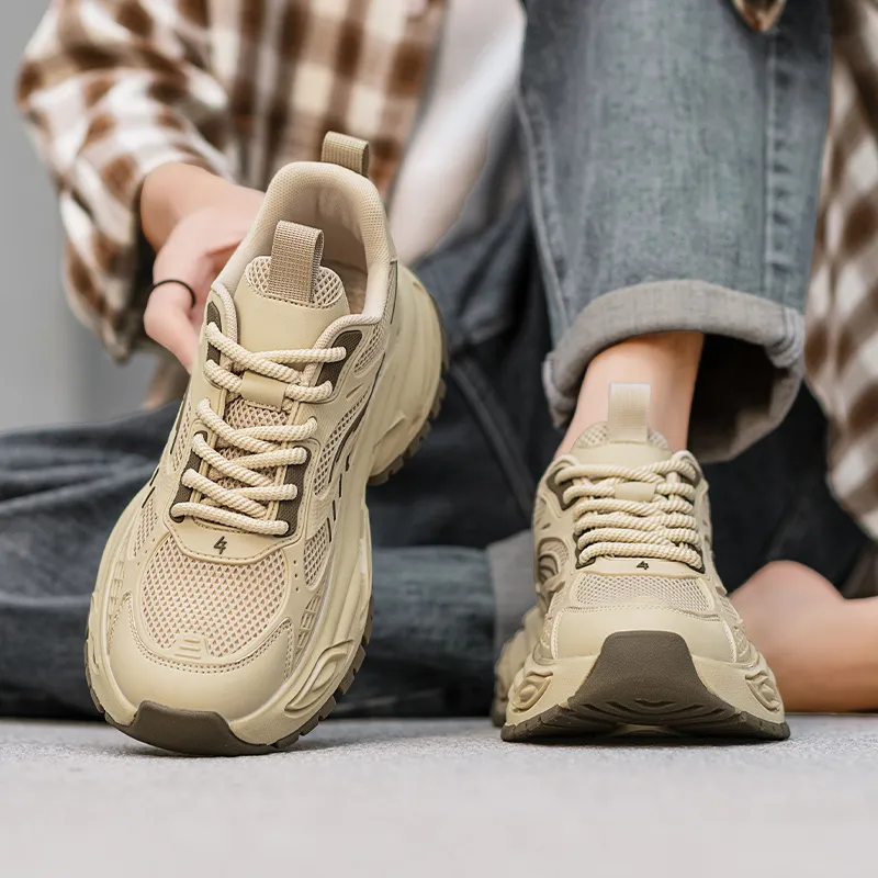 Black Chunky Dad Sneakers Breathable Mesh Platform Sports Shoes_voghion.com