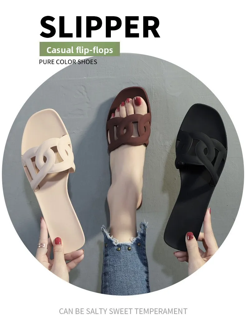 Women's Multi Colour Intertwined Strap Slide Sandals Flat Sole_voghion.com
