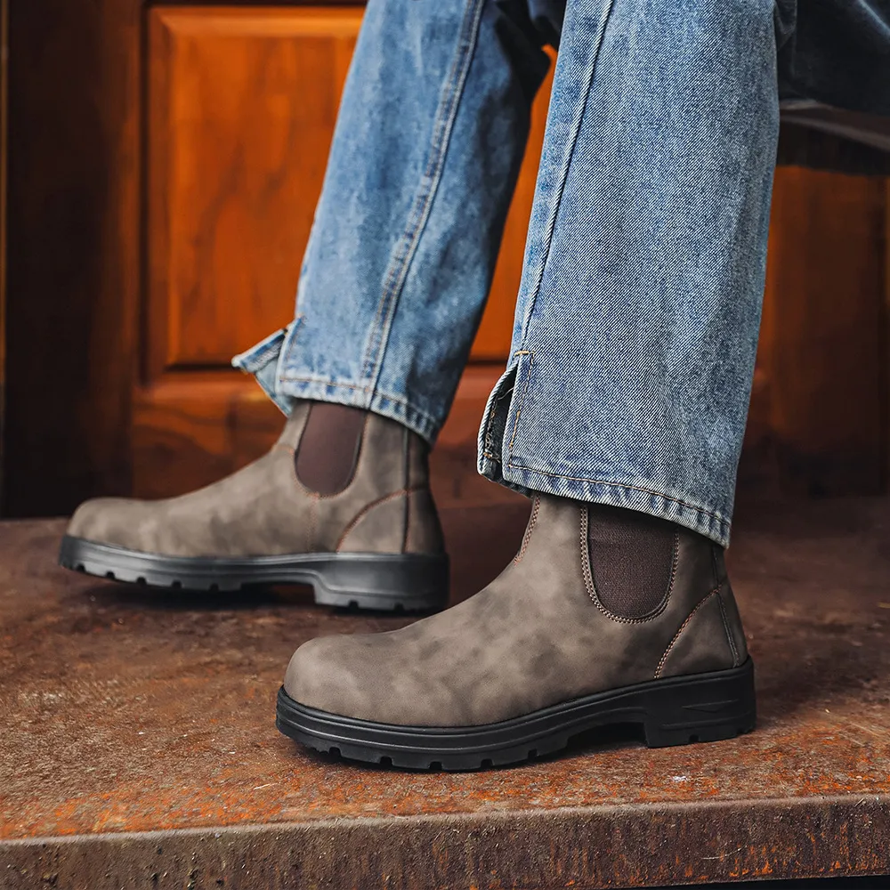 Botas chelsea de couro cinza masculinas para estilo casual_voghion.com