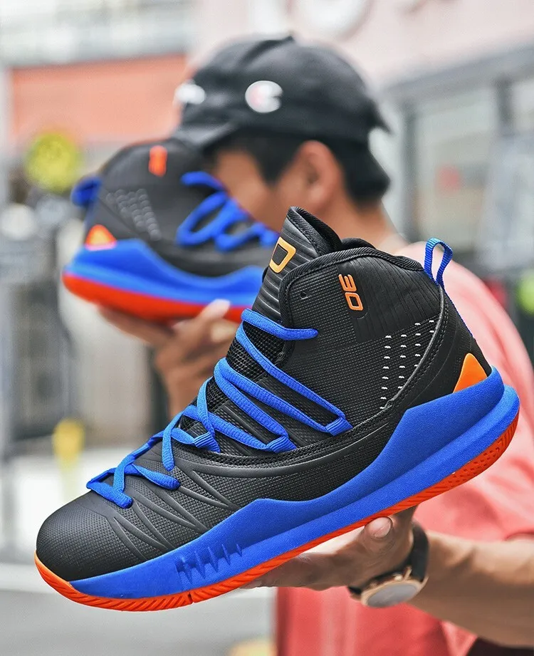 Men's High Top Basketball Sneakers Breathable Knit Upper Shock Absorbing Cushioning Anti Slip Sports Trainers_vogvips.com