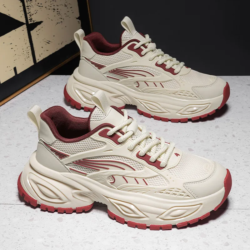 All Black Chunky Dad Sneakers Mesh Breathable Platform Sports Shoes For Men Women_voghion.com