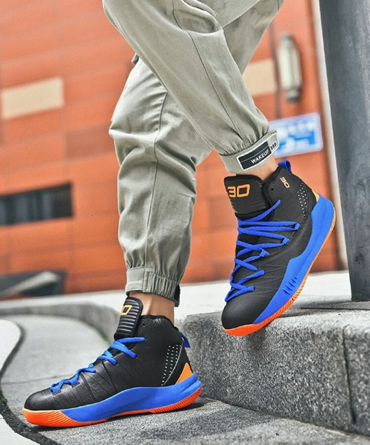 Men's High Top Basketball Sneakers Breathable Knit Upper Shock Absorbing Cushioning Anti Slip Sports Trainers_vogvips.com