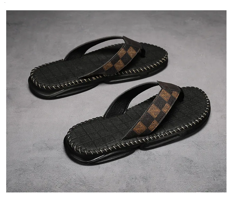 Men's Plaid Print Non-slip Beach Sandals With Toe Post Design_voghion.com