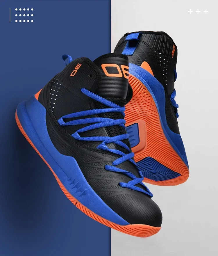 Men's High Top Basketball Sneakers Breathable Knit Upper Shock Absorbing Cushioning Anti Slip Sports Trainers_vogvips.com