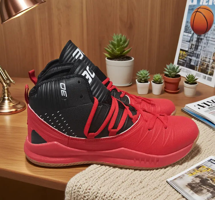 Men's High Top Basketball Sneakers Breathable Knit Upper Shock Absorbing Cushioning Anti Slip Sports Trainers_vogvips.com