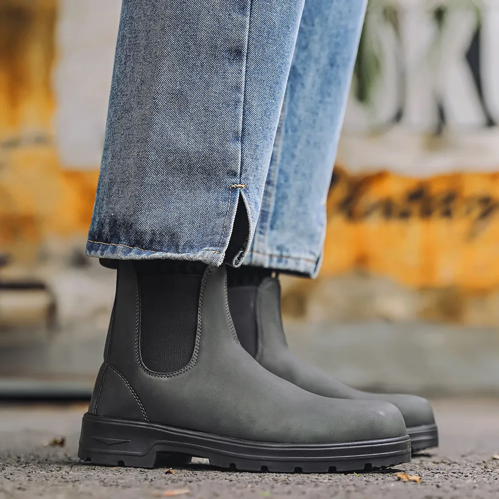 Botas chelsea de couro cinza masculinas para estilo casual_voghion.com