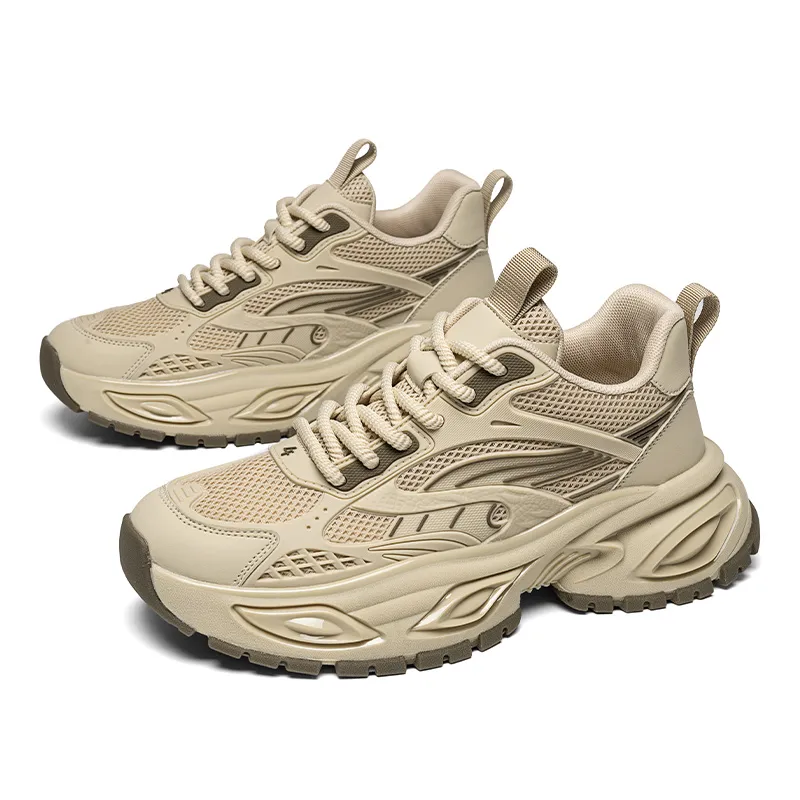 All Black Chunky Dad Sneakers Mesh Breathable Platform Sports Shoes For Men Women_voghion.com
