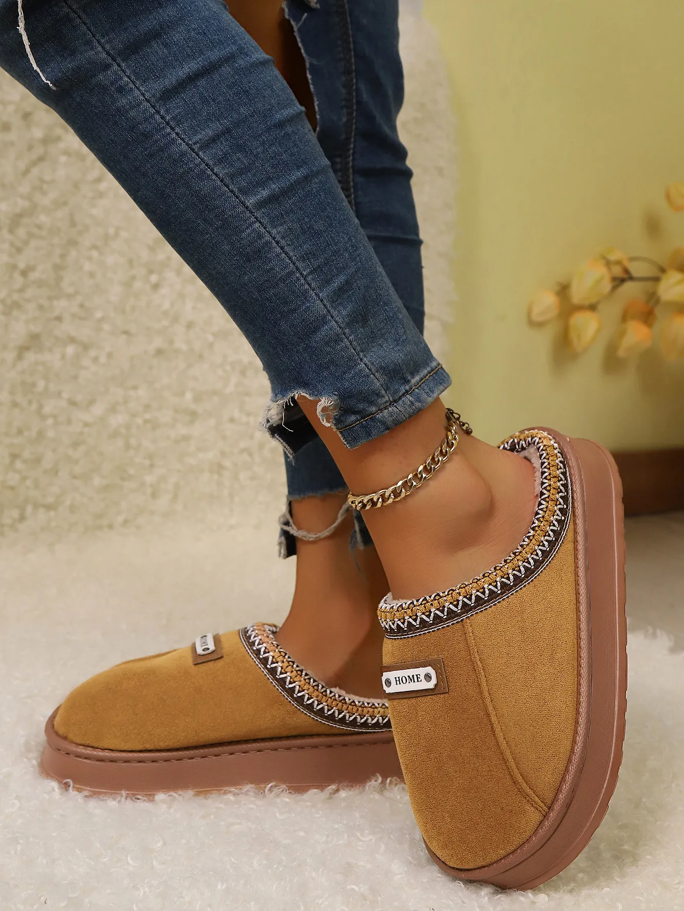 Womens Embroidered Platform Mules Summer Sandals Fleece Lined_voghion.com