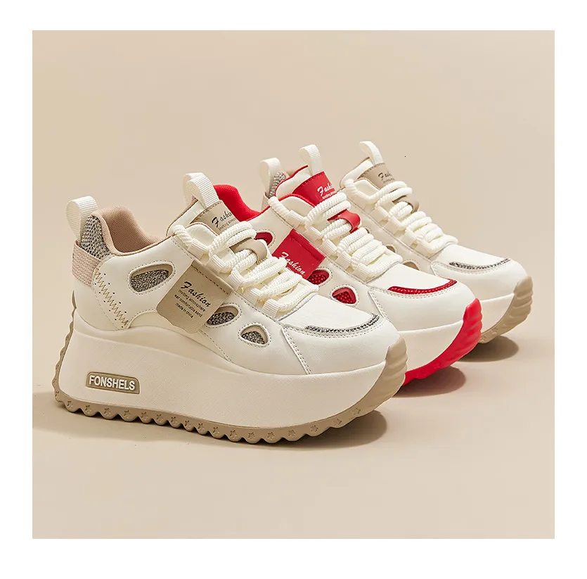 Hollow Cutout Platform Sneakers Women Lace Up Contrast Color Thick Wedge Sole Non Slip Casual Walking Dad Shoes_voghion.com