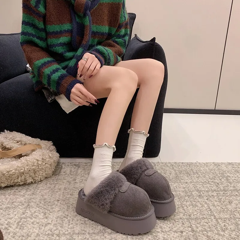 Womens Multi Non Slip Color Fuzzy Platform Slippers Suede Lined Closed Toe Winter Slides_voghion.com