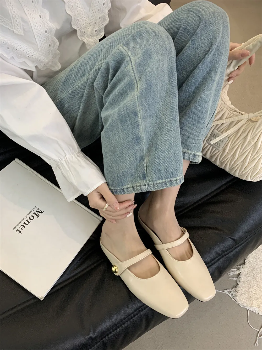 Women's Multi-colour Mary Jane Mules Square Toe Flat Sandals_voghion.com