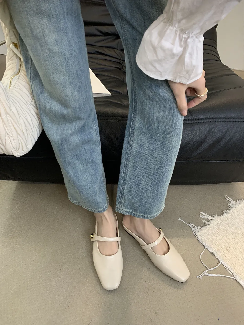 Women's Multi-colour Mary Jane Mules Square Toe Flat Sandals_voghion.com