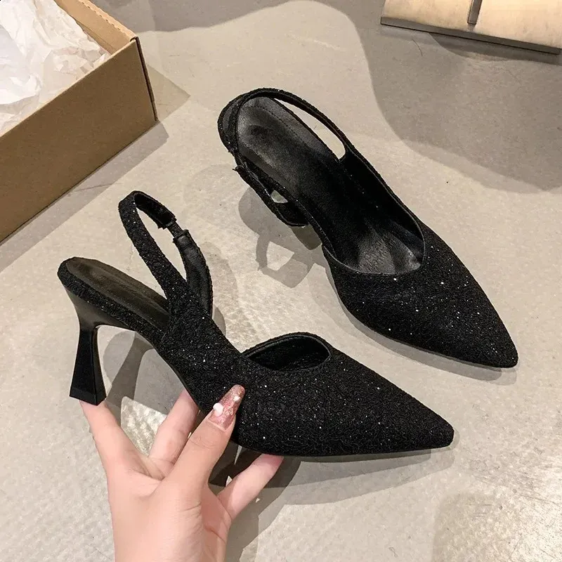 Summer Pointed Toe Stiletto Hollow With Skirt High Heels Baotou Shallow Mouth One Strap Non Slip Temperament Sandals_voghion.com