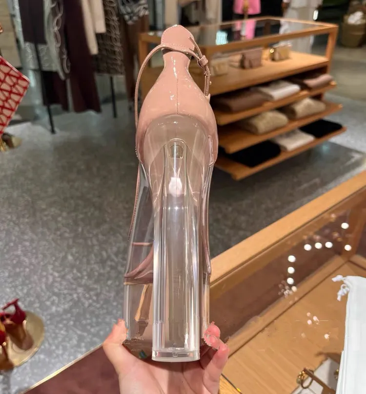 Women's Nude Clear Platform Heels Transparent Chunky Ankle Strap Pumps_voghion.com
