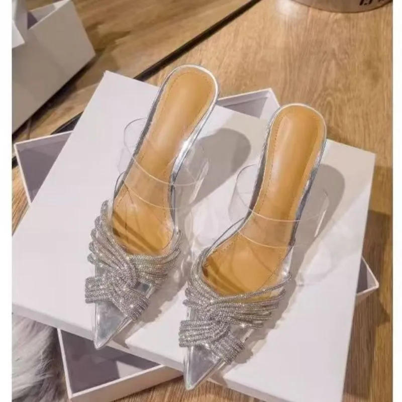 Womens Silver Summer Comfort Rhinestone Slingback Heels Pointed Toe Stiletto Sandals For Party_voghion.com