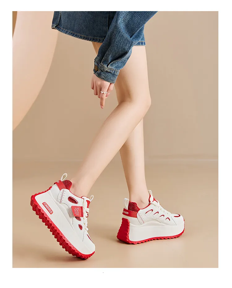Hollow Platform Trainers For Women Lace Up Wedge Sole Walking Shoes_voghion.com