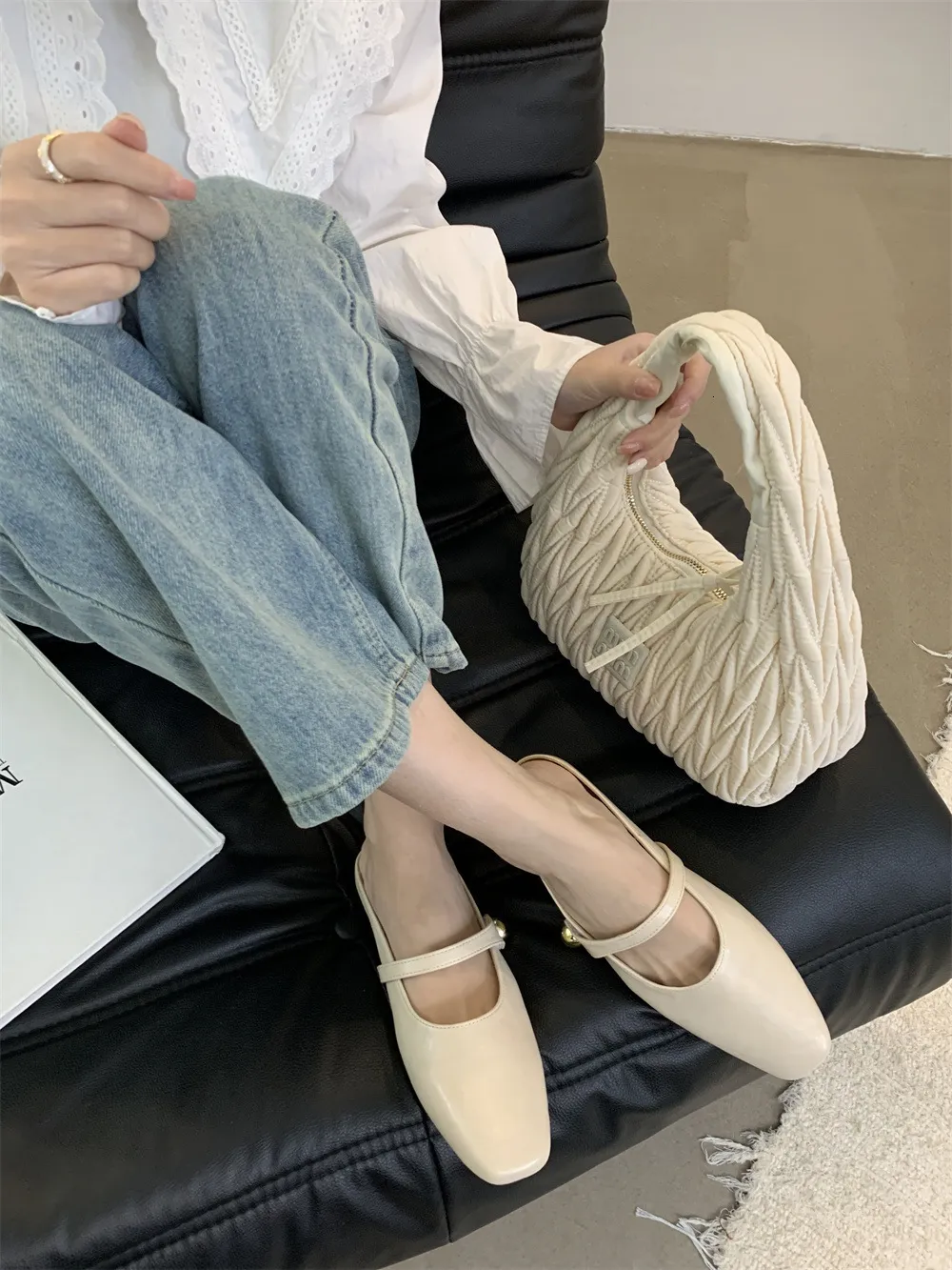 Women's Multi-colour Mary Jane Mules Square Toe Flat Sandals_voghion.com