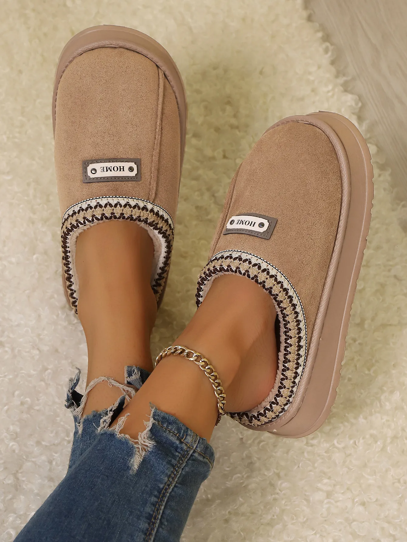 Womens Embroidered Platform Mules Summer Sandals Fleece Lined_voghion.com