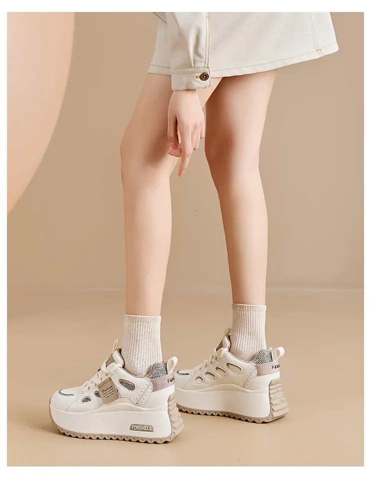 Hollow Platform Trainers For Women Lace Up Wedge Sole Walking Shoes_voghion.com