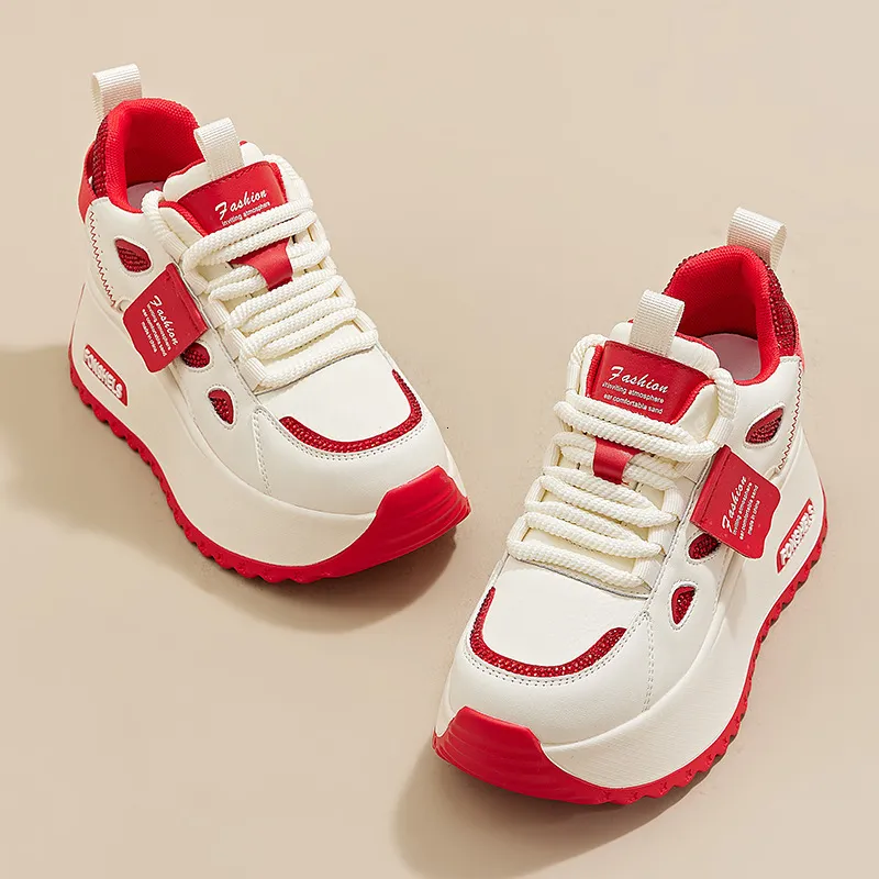 Hollow Cutout Platform Sneakers Women Lace Up Contrast Color Thick Wedge Sole Non Slip Casual Walking Dad Shoes_voghion.com