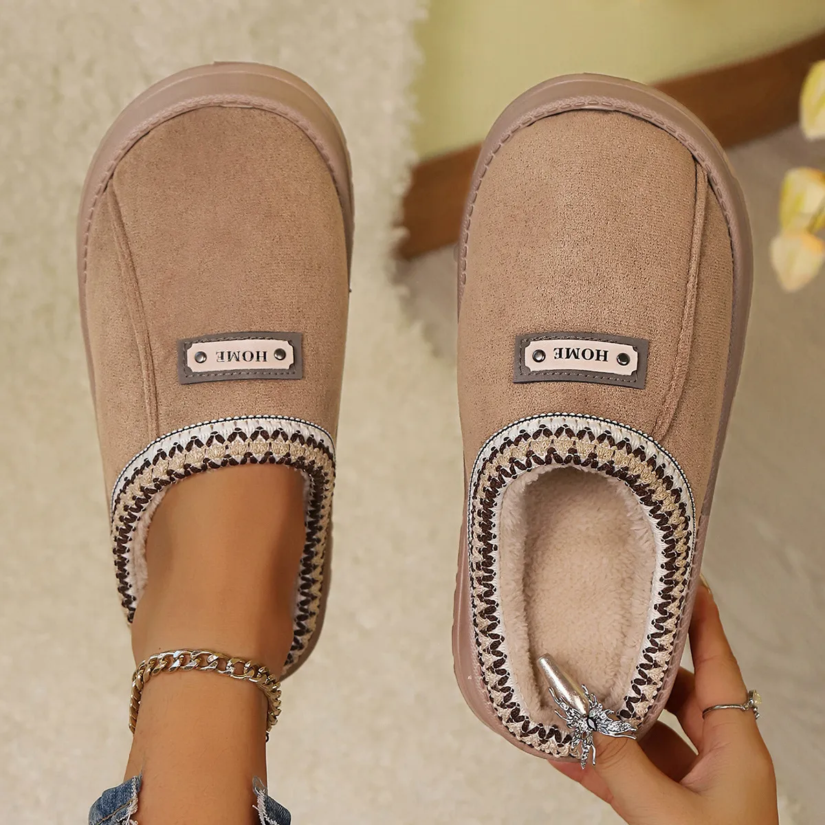 Womens Embroidered Platform Mules Summer Sandals Fleece Lined_voghion.com